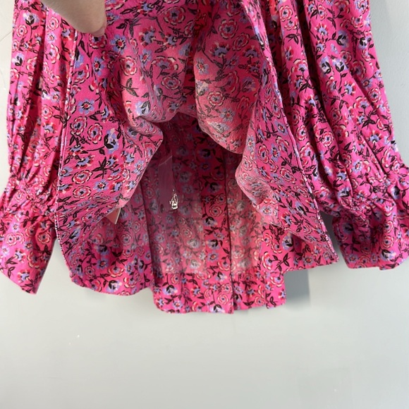 Free People James Smocked Floral Pink Blouse Size Large - Picture 11 of 16